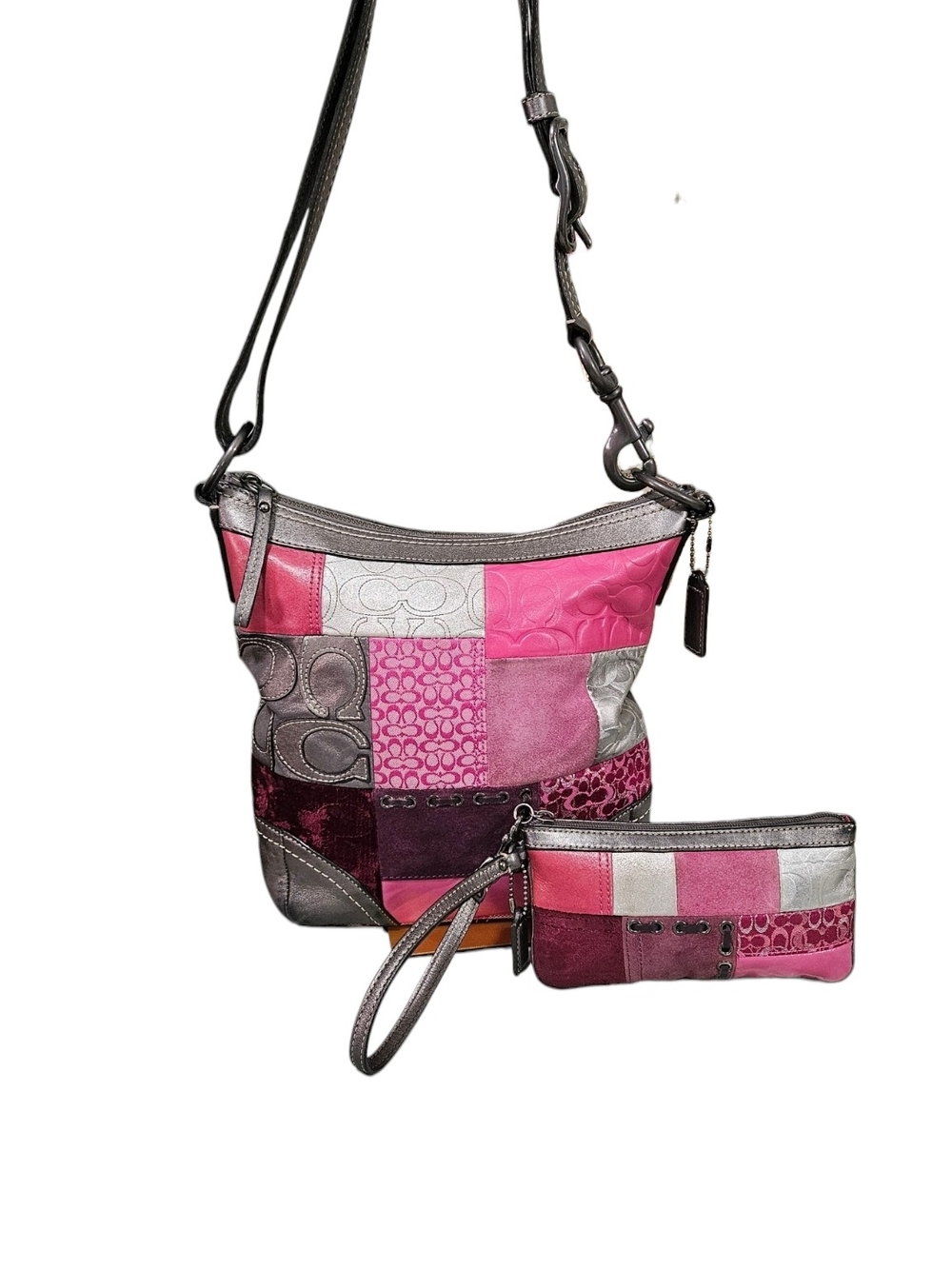 Coach Patchwork Shoulder Bag in Pink and Silver - Picture 14 of 14